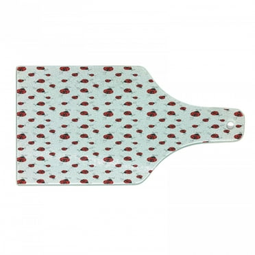 Ladybugs Cutting Board, Ladybug Dotted Wings Swirls and Curves Pattern Animal, Decorative Tempered Glass Cutting and Serving Board, Wine Bottle Shape, White Black, by Ambesonne