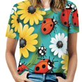 thumbnail image 1 of Ladybugs & Daisies Print T Shirts Basic T-Shirt Short Sleeve Ladies Tee Shirt Summer Graphic Clothing, 1 of 6