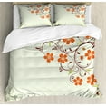 thumbnail image 1 of Ladybugs Duvet Cover Set, Flower Frame Tiny Little Bug and Swirl Branches Springtime Theme, Decorative 3 Piece Bedding Set with 2 Pillow Shams, Queen Size, Pale Green Red, by Ambesonne, 1 of 3