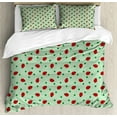 thumbnail image 1 of Ladybugs Duvet Cover Set Queen Size, Traditional Polka Dots Background Abstract Cute Ladybug Insects Fun Design, Decorative 3 Piece Bedding Set with 2 Pillow Shams, Green Red Black, by Ambesonne, 1 of 3