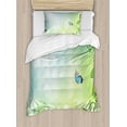 thumbnail image 1 of Ladybugs Duvet Cover Set, Spring Theme Flowers Bug and Butterflies Transformation Morph Print, Decorative 2 Piece Bedding Set with 1 Pillow Shams, Twin Size, Pale Green, by Ambesonne, 1 of 3