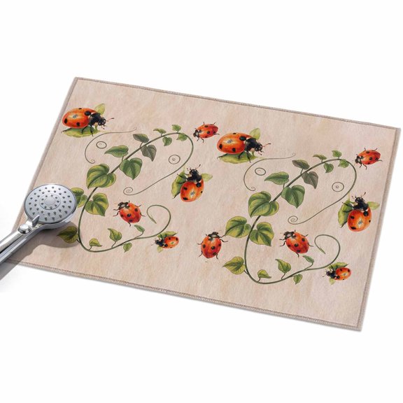 Ladybugs Eucalyptus Entryway Rug 2x3ft Washable Non Slip Bathroom Rug Low Pile Soft Indoor Floor Front Door Mat Spring Botanical Leaves Retro Rectangle Area Rugs Carpet for Kitchen Office Dining Room