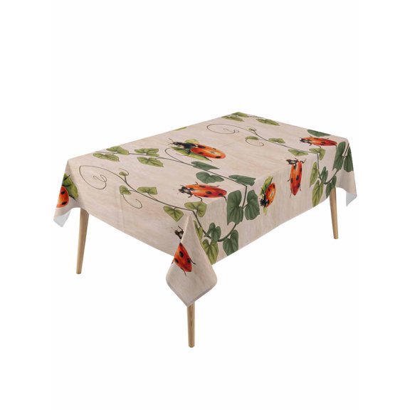 Ladybugs Eucalyptus Leaves Table Cloth, Waterproof Tablecloth for Rectangle Tables, Spring Botanical Vintage Reusable Washable Fabric Table Cover for Restaurant Kitchen Dining Tables 60"x120"