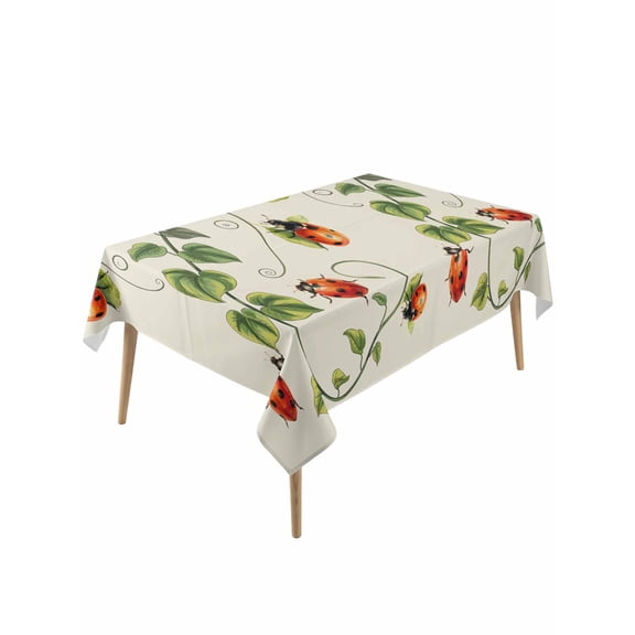 Ladybugs Eucalyptus Table Cloth, Waterproof Tablecloth for Rectangle Tables, Spring Botanical Leaves Green Reusable Washable Fabric Table Cover for Restaurant Kitchen Dining Tables 60"x120"