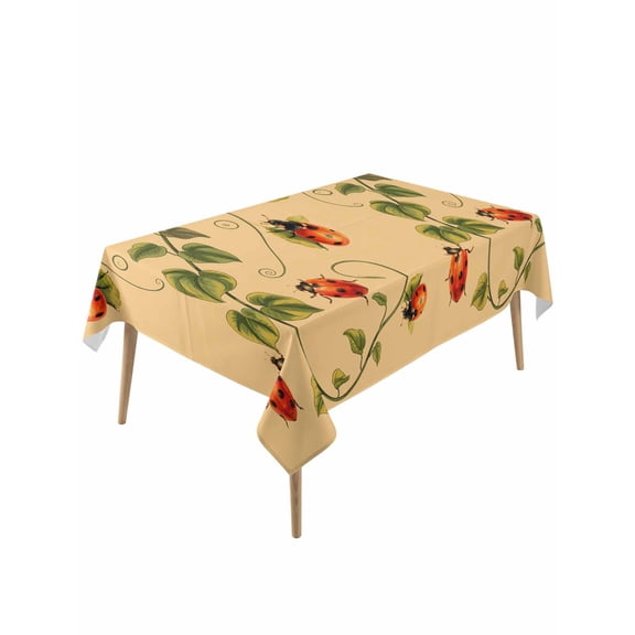 Ladybugs Eucalyptus Table Cloth, Waterproof Tablecloth for Rectangle Tables, Spring Botanical Leaves Yellow Reusable Washable Fabric Table Cover for Restaurant Kitchen Dining Tables 60"x120"