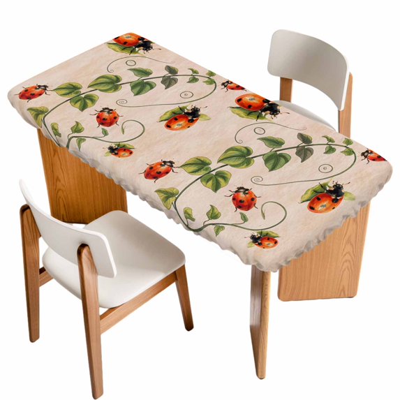 Ladybugs Eucalyptus Table Cloths for 5 Foot Rectangle Tables, Spring Botanical Leaves Retro Patio Waterproof Elastic Fitted Tablecloths, Washable Rectangular Table Cover for Camping