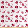 thumbnail image 1 of Ambesonne Cartoon Fabric by the Yard Upholstery, Dragonfly Ladybugs Hearts, 3 Yards, White Pink, 1 of 4