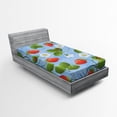 thumbnail image 1 of Ladybugs Fitted Sheet, Strawberries Daisies and Ladybugs Looks Like Ivy Plant Spotted Insects Image, Soft Decorative Fabric Bedding, Twin XL Size, Blue Green Red, by Ambesonne, 1 of 2