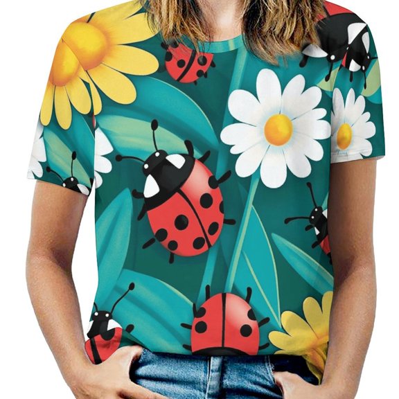 Ladybugs Floral Garden(1)-1 Women's Short Sleeve Tops Casual Blouses T Shirt