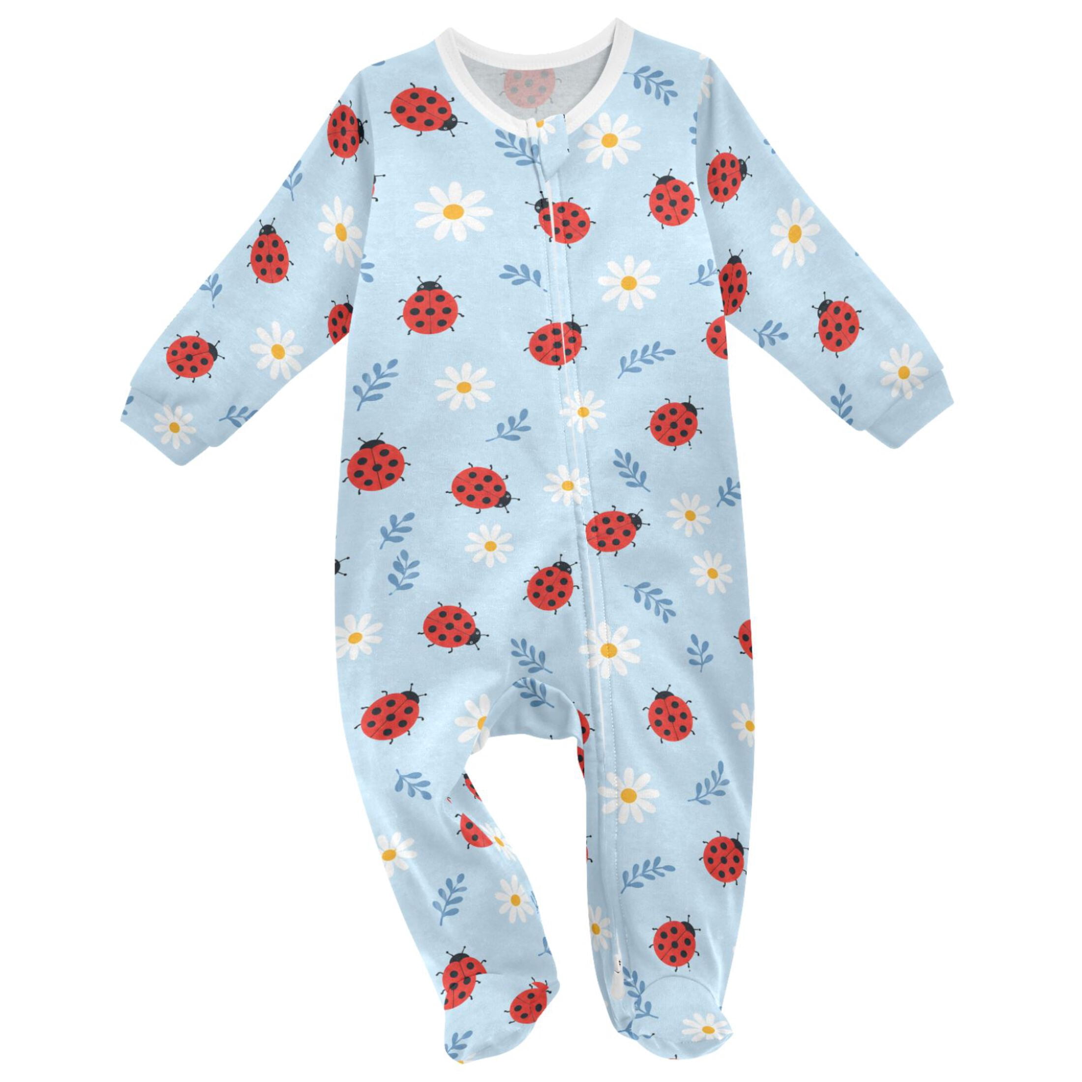 Ladybug Pattern Single Ladybugs Flowers Baby Sleeper One-Piece Footies Newborn Roomper 6Months ...