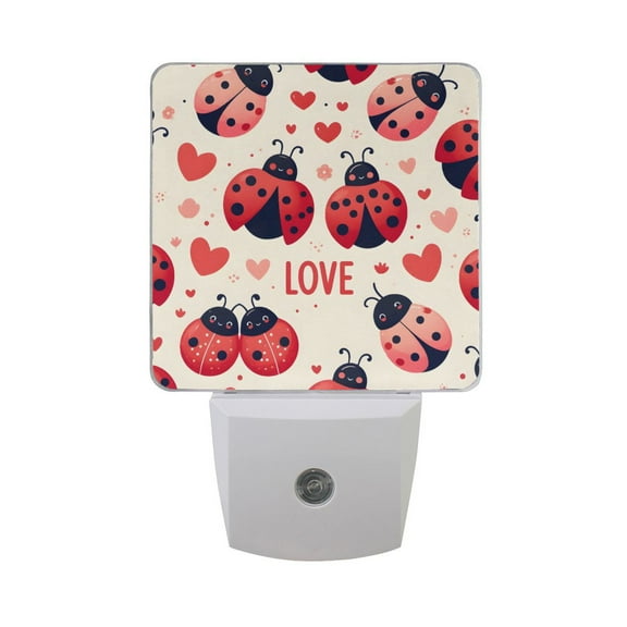 Ladybugs Heart Love Night Light 2 Pack LED Nightlight Plug into Wall Dusk to Dawn Sensor Soft White