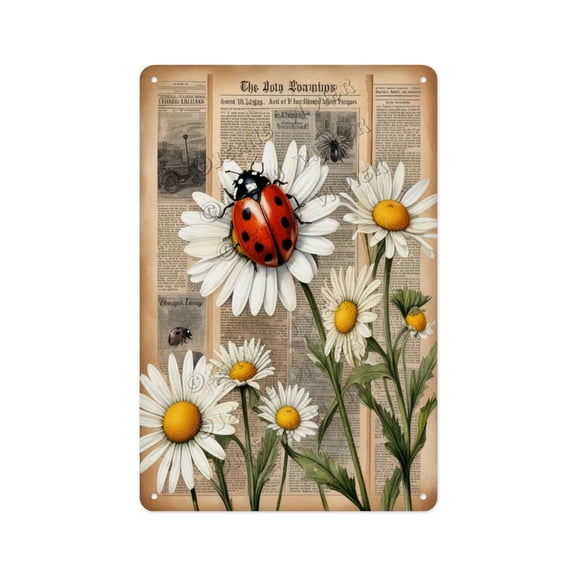 Ladybugs Lovers Decorative Aluminum Sign 8x12 Inches - Shabby Chic Bug Wall Plaque, Vintage Metal Art for Botanical Gardens, Unique Patio or Porch Decor, Farmhouse Nature Accent