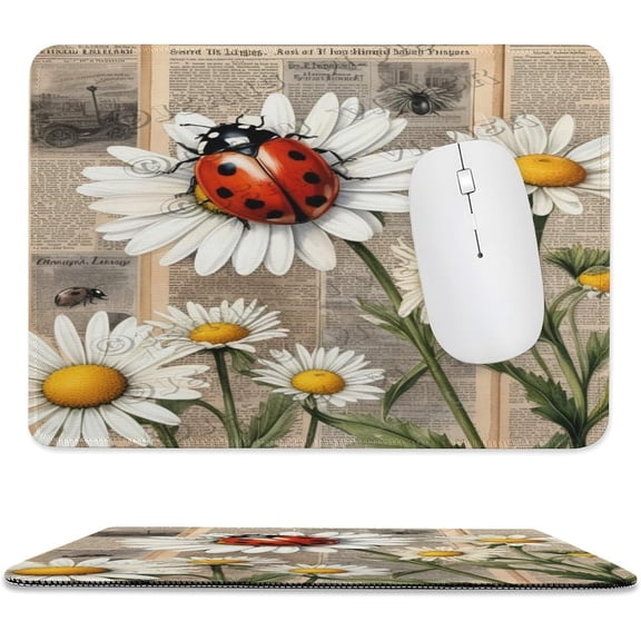 Ladybugs Mouse Pad 8x10 in with Stitched Edge, Soft Cloth Surface Non-Slip Desk Mouse Pad, Colorful Ladybugs Artwork in Garden Scene for Office Desk Accessories