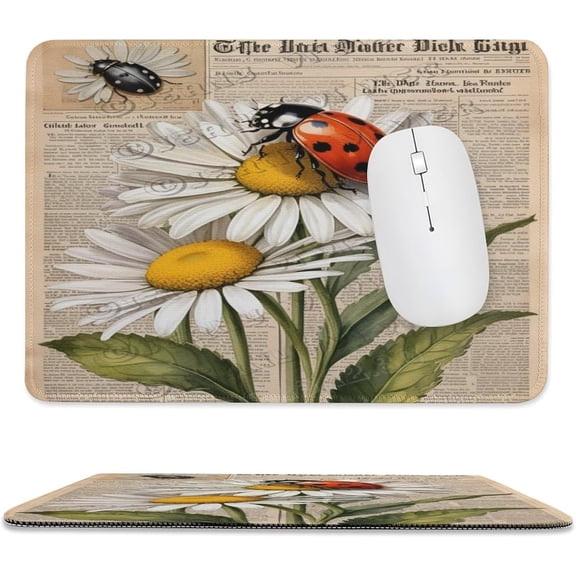 Ladybugs Mouse Pad 8x10 in, Durable Stitched Edge Desk Mouse Pad with Anti-Slip Base, Vibrant Ladybugs Artwork in Nature for Office Desk