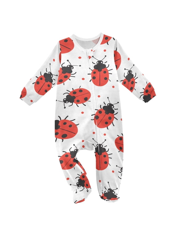 Ladybugs Polka Dots Baby Sleeper One-Piece Footies Newborn Roomper 9Months