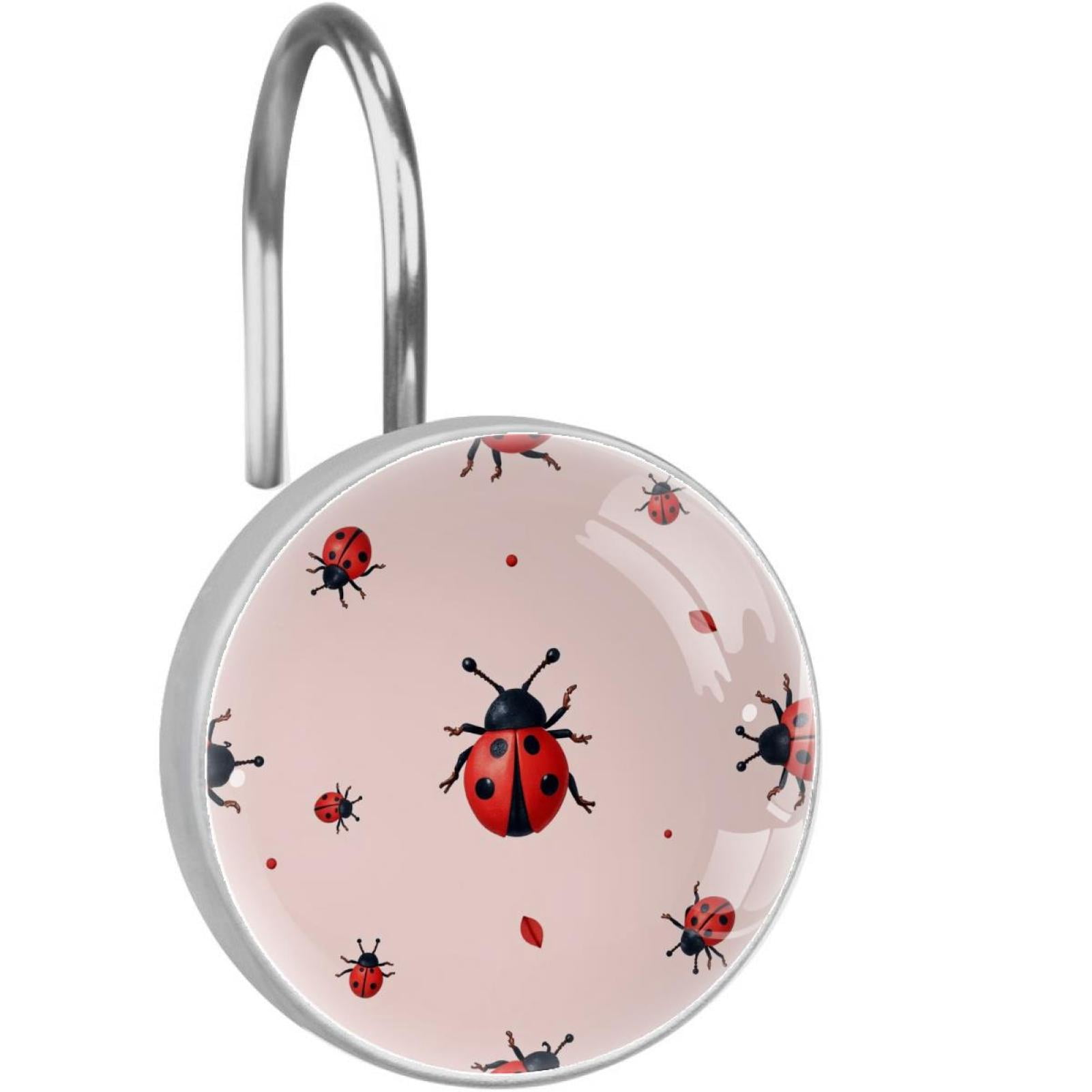 Ladybugs Red Lips Polka Dots Shower Curtain Hooks Round Crystal Glass, Set of 12 Shower Curtain Rings - Shower Hooks for Curtain Shower Rings