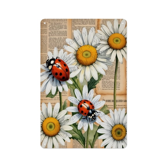 Ladybugs Retro Tin Sign 8x12 Inches - Farmhouse Bug wall decor, Country Cottage Decorative Metal Plaque, Unique Gift for Gardeners, Outdoor Home Accents, or Botanical Enthusiasts