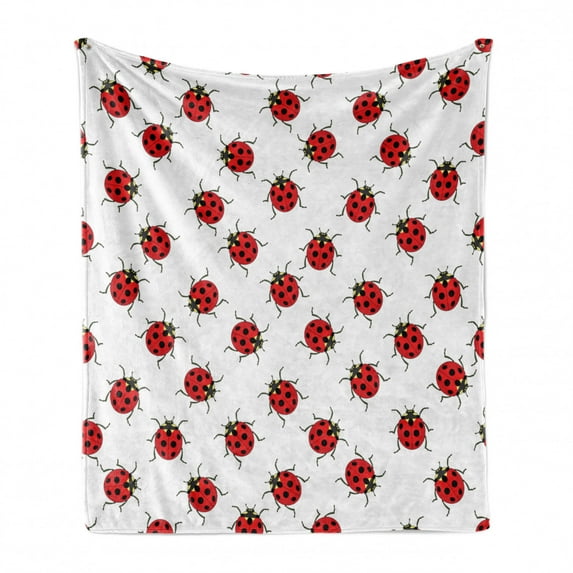 Ladybugs Soft Flannel Fleece Blanket, Ladybugs Pattern Bunch of Bugs Infinite Speckled Marked Insect Theme Playroom Kids, Cozy Plush for Indoor and Outdoor Use, 50" x 60", Red White, by Ambesonne