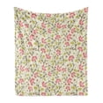 thumbnail image 1 of Ladybugs Soft Flannel Fleece Throw Blanket, Curving Flower Design with Ladybugs and Retro Features Small Beetles Theme, Cozy Plush for Indoor and Outdoor Use, 50" x 70", Pale Green Pink, by Ambesonne, 1 of 5
