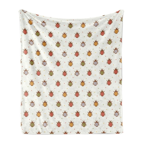 Ladybugs Soft Flannel Fleece Throw Blanket, Pastel Color Vintage Bugs Setting Nostalgic Luck Childhood Theme, Cozy Plush for Indoor and Outdoor Use, 60" x 80", Multicolor, by Ambesonne