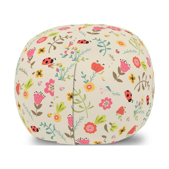 Ladybugs Storage Toy Bag Chair, Floral Branches with Little Insects Pastel Color Cartoon Style of Drawing, Stuffed Animal Organizer Washable Bag, Small Size, Multicolor, by Ambesonne
