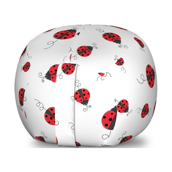 Ladybugs Storage Toy Bag Chair, Ladybug Dotted Wings Swirls and Curves Pattern Animal, Stuffed Animal Organizer Washable Bag, Small Size, White Black, by Ambesonne