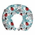 thumbnail image 1 of Ladybugs Travel Pillow Neck Rest, Romantic Elements Flowers Roses Bugs Abstract Pattern in Doodle Style, Memory Foam Traveling Accessory Airplane and Car, 12", Pale Blue Red Black, by Ambesonne, 1 of 3