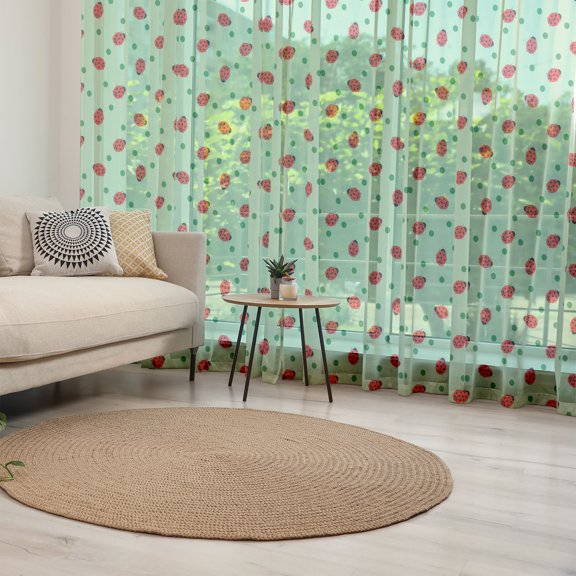 Ladybugs Tulle Curtains with Rod Pocket, Traditional Polka Dots Background Abstract Ladybug Insects Fun Design, Sheer Drape for Wedding Party 2 Panels, 7 Sizes, Green Red Black, by Ambesonne