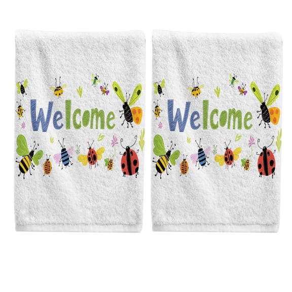 Ladybugs Welcome Hand Towels Set for Bathroom Cotton Face Towel Decorative 15.5x29.5 inch