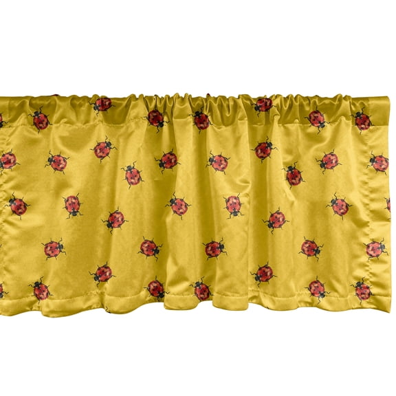 Ladybugs Window Valance, Small Insects in Red Dame Beetle Spots on Wing Covers Seamless Pattern, Curtain Valance for Kitchen Bedroom with Rod Pocket, 54" X 12", Earth Yellow Vermilion, by Ambesonne