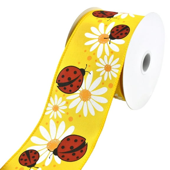 Ladybugs and Daisies Wired Ribbon, 2-1/2-Inch, 10-Yard, Yellow