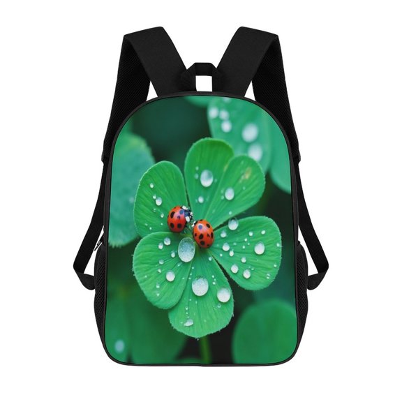 Ladybugs on Clover with Dew 17in Backpack 3D Print Student Large Capacity