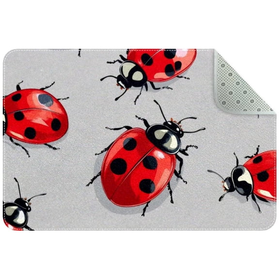 Ladybugs on Gray Background Small Area Rug, Non-Slip Door Mat Indoor Floor Mat, Washable Kitchen Rug Entrance DMat for Bedroom Living Room
