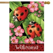 Ladybugs on Leaves Spring House Flag 28" x 40" Welcome Floral Briarwood Lane