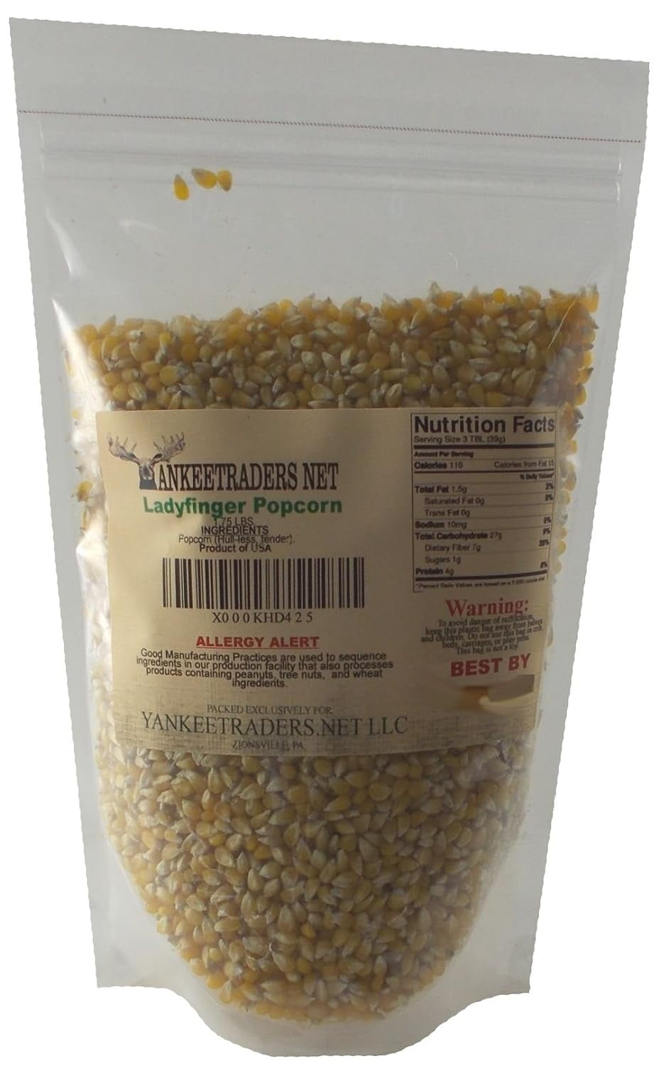 Ladyfinger Popcorn (Hullless, Tender Popcorn), 1 3/4 Lb Pack, Yankee