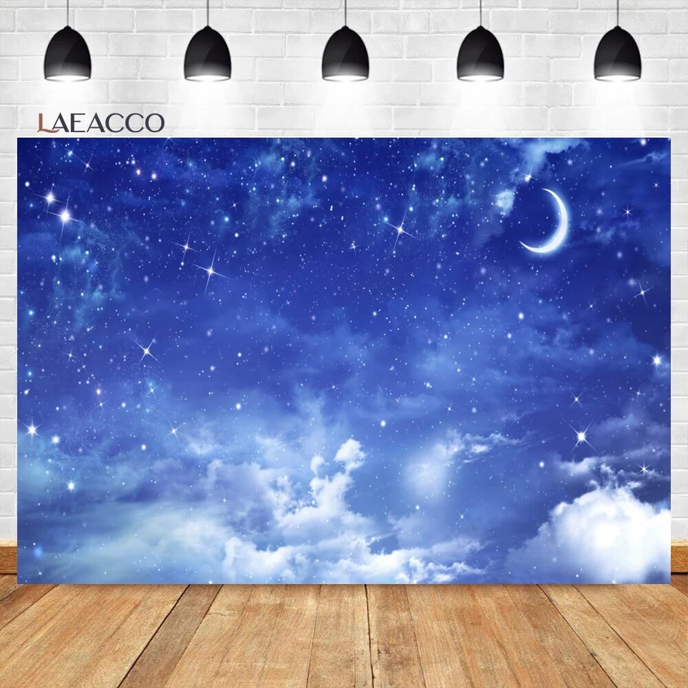 Laeacco Baby Shower Backgrounds Blue Sky White Clouds Stars Flowers ...