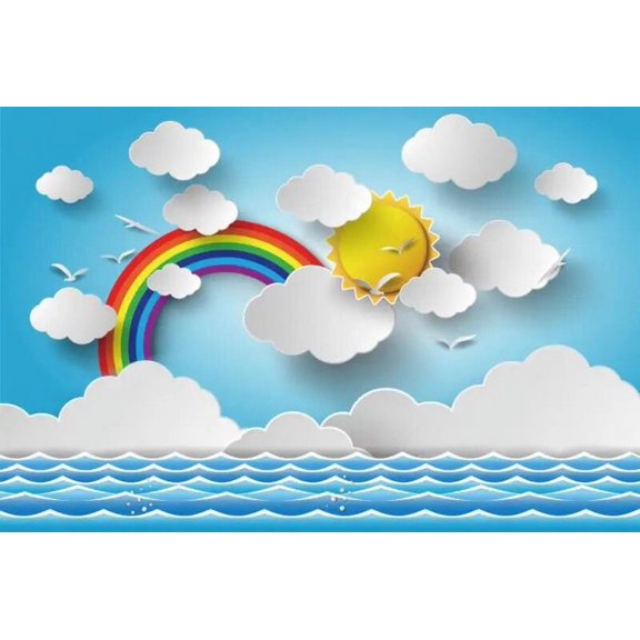 Laeacco Blue Sky Dark Clouds Rain Photography Backgrounds Cartoon Party Photo Backdrops Baby Birthday Portrait Photophone Props