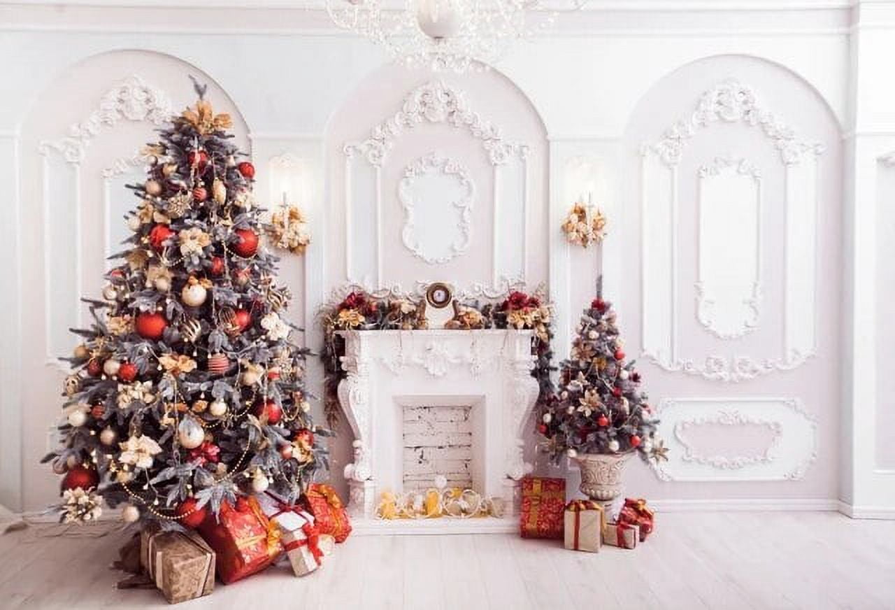 Laeacco Christmas Tree Wood Cabinet Gifts Stars Sled Interior Decor ...