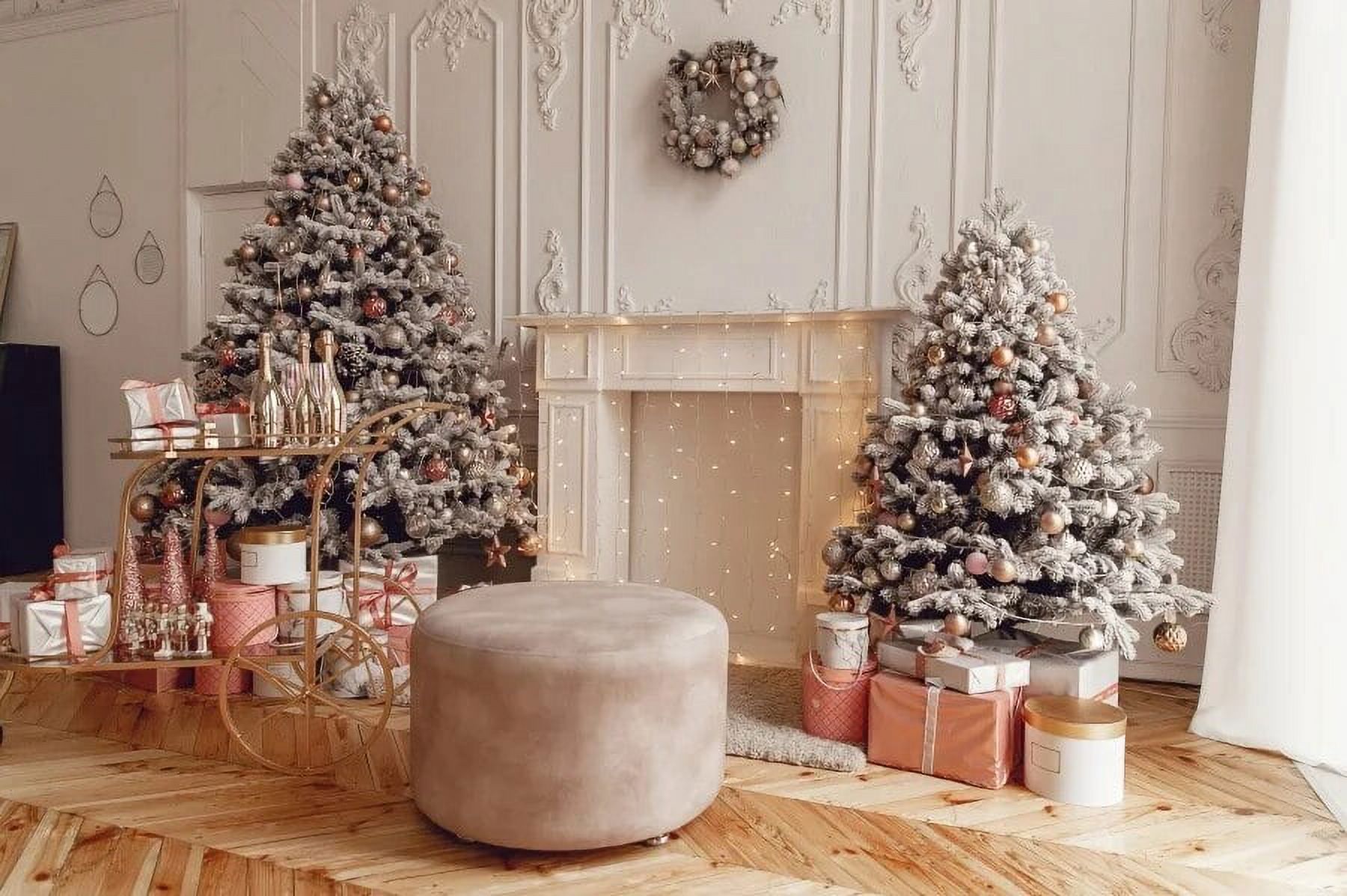 Laeacco Christmas Tree Wood Cabinet Gifts Stars Sled Interior Decor ...