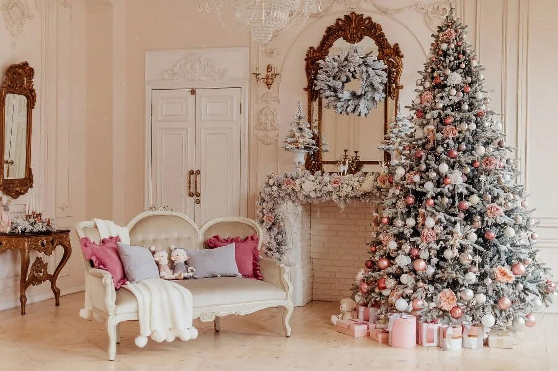Laeacco Christmas Tree Wood Cabinet Gifts Stars Sled Interior Decor ...