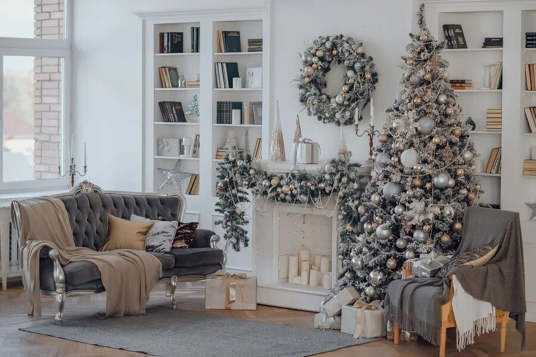 Laeacco Christmas Tree Wood Cabinet Gifts Stars Sled Interior Decor ...