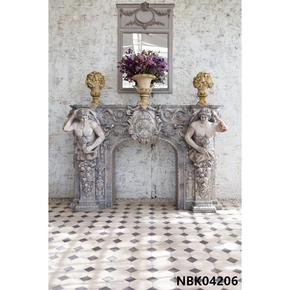 Laeacco Sculpture Fireplace r Flowers Vase Vintage Wall Floor ...