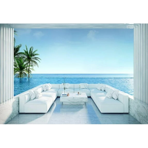 Laeacco Sea View Room Tropical Summer Palms Tree Holidays Natural Scenic Photographic Background Photo Backdrop For Photo Studio
