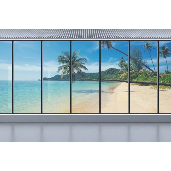 Laeacco Sea View Room Tropical Summer Palms Tree Holidays Natural Scenic Photographic Background Photo Backdrop For Photo Studio
