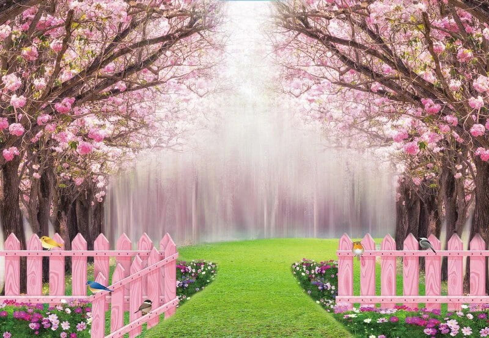 Laeacco Spring Easter Garden Photography Backdrop Green Grass Lawn Pink ...