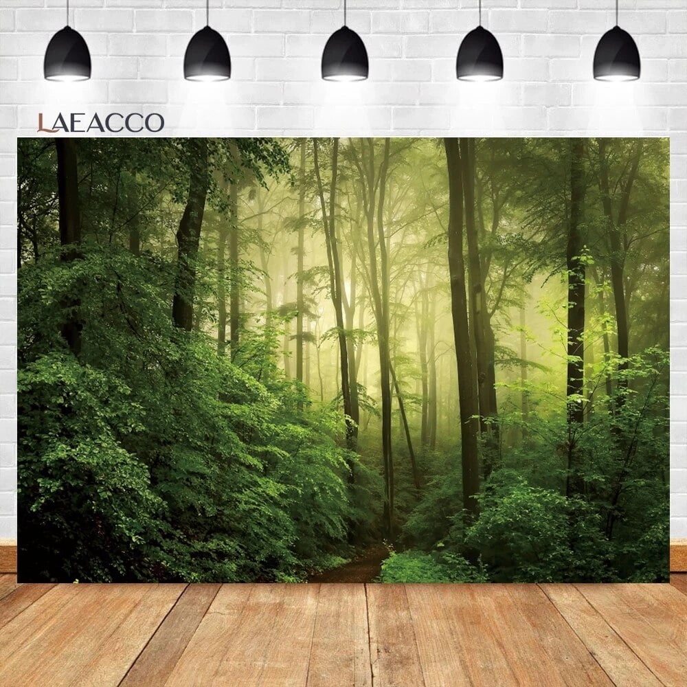 Laeacco Spring Forest Backdrop Green Grassland Enchanted Jungle ...