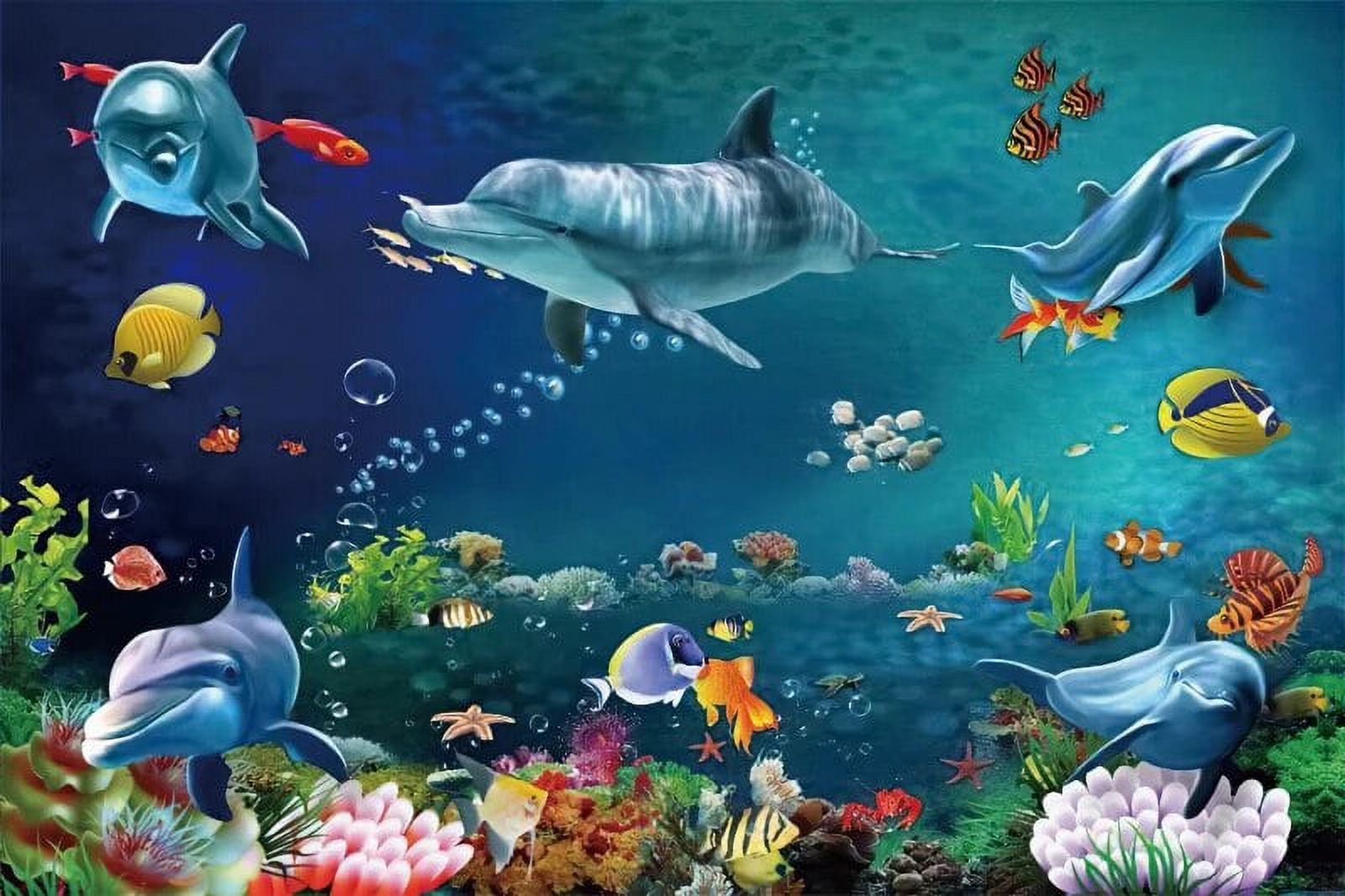 Laeacco Underwater World Blue Sea Tropical Fish Turtle Coral Aquarium