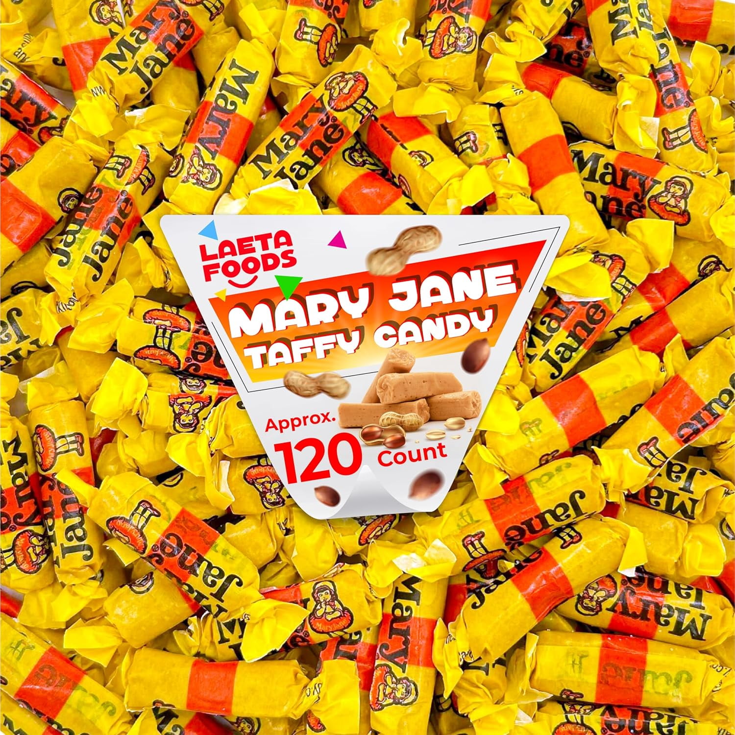 LaetaFood Mary Jane Candy, Peanut Butter Flavored Taffies (1 Pound Bag )