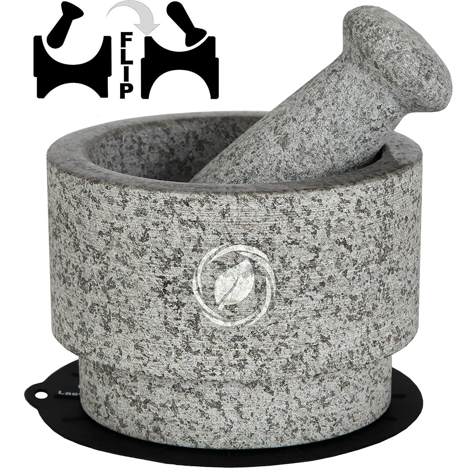 CO-Z Granite Mortar and Pestle Set, 5.5 Inches, 13.5 Oz with Spoon, Black  Finish