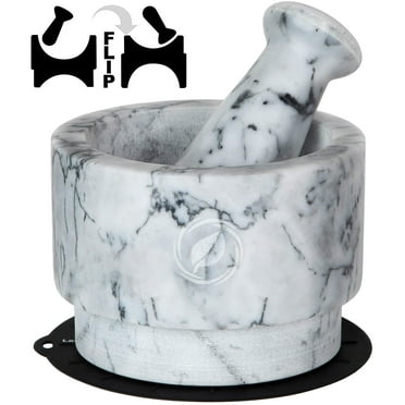 Laevo White Marble Mortar and Pestle Set - Heavy Duty Stone Spice Grinder - 2.1 Cup Capacity, 5.5-Inch Reversible Mortar and Pestle Set for Guacamole, Pesto, Spices - Large